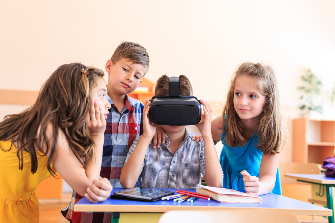 Students watching VR presentation with VR headset